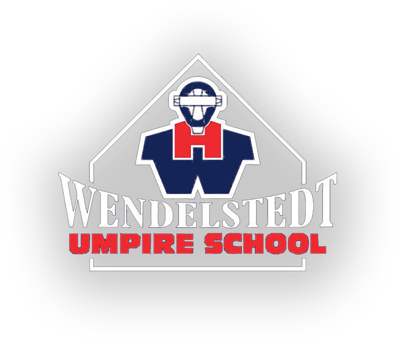 Logo of Wendelstedt Umpire School featuring a stylized umpire and bold text.